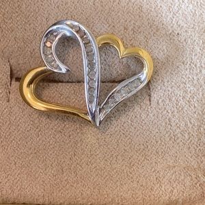 Sterling/Gold Diamond Floating Heart Pendant